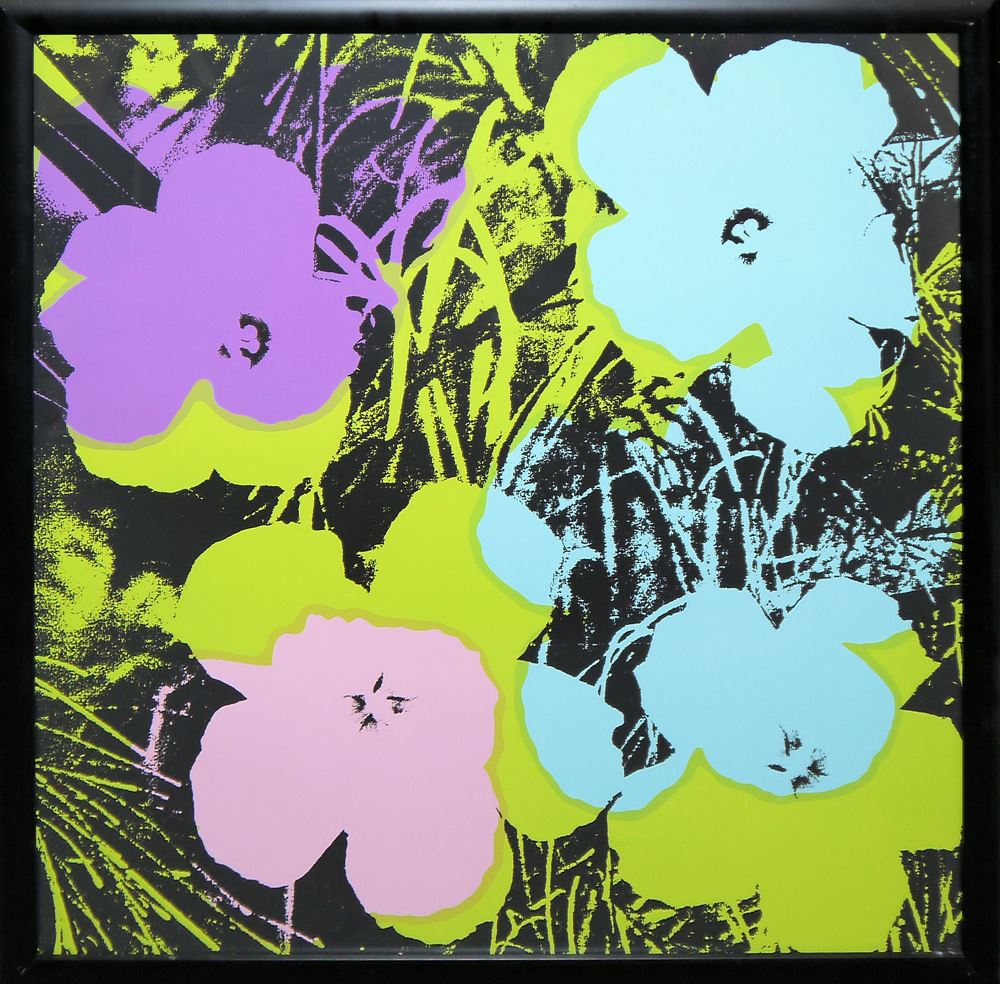 0484-Andy Warhol, 5 x "Flowers" (5 Farbvarianten), große Farbsiebdrucke, Sunday B. Morning, alle gerahmt – Bild 3