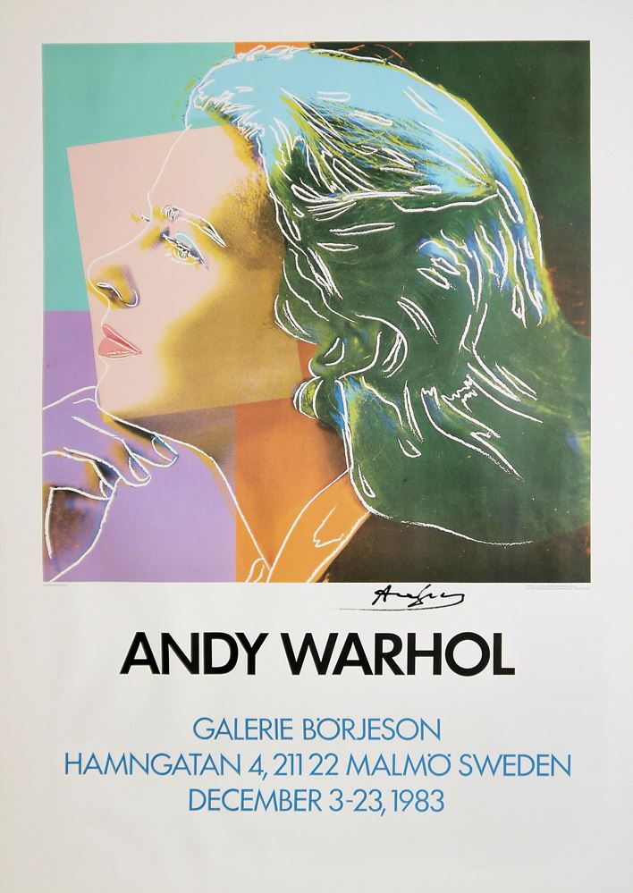 0485-Andy Warhol, "Querelle White", Erstausgabe von 1982, "Herself - Ingrid Bergmann", signiert, Galerie Börjeson, Malmö von 1983 & Andy Warhol für die Grünen, drei große Farbplakate in sehr guter Erhaltung – Bild 2
