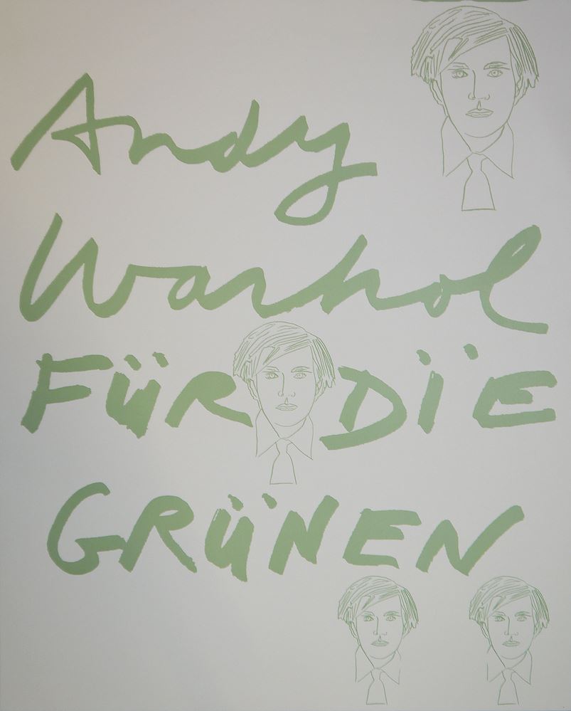 0485-Andy Warhol, "Querelle White", Erstausgabe von 1982, "Herself - Ingrid Bergmann", signiert, Galerie Börjeson, Malmö von 1983 & Andy Warhol für die Grünen, drei große Farbplakate in sehr guter Erhaltung – Bild 3