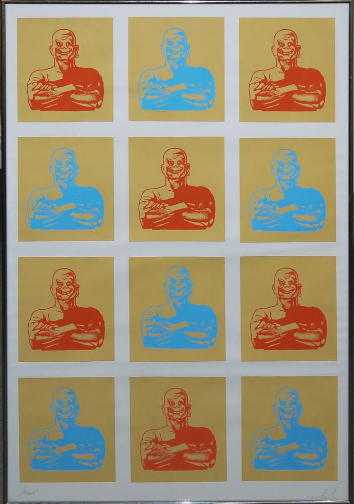 0486-Andy Warhol - Hommage à, Frauentorso, Ölgemälde & Meister Proper (Mr. Clean), 4 x 3 Siebdrucke, gerahmt – Bild 3