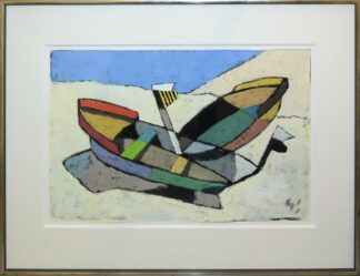 0493-Heinrich Arrigo Wittler, Boote am Strand, Gouache um 1960, galeriegerahmt