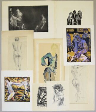 0507-Sammlungsnachlass: 9 Papier-Arbeiten und Grafiken, dabei René Beeh, Esteban Fekete, Karl-Heinz Hansen-Bahia, Fritz Hassemer, Alfred Hrdlicka, Hanna Nagel u. Gudrun Wassermann