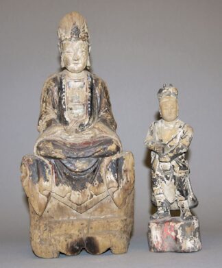 0598-Guanyin und Himmelswächter, zwei Holzskulpturen der Qing-Zeit, China 19. Jh.