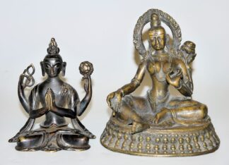 0602-Bodhisattva und Tara, zwei nepalesische Bronzeplastiken, 20. Jh.