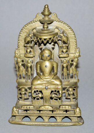 0606-Jain-Altar des Tirthankara Padmabrabhu aus Bronze, Nord-Indien, datiert 1454/55