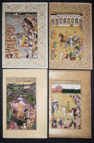 0607-Vier herausragende Miniaturen nach Meisterwerken der Moghul-Buchmalerei, Indien 20. Jh.