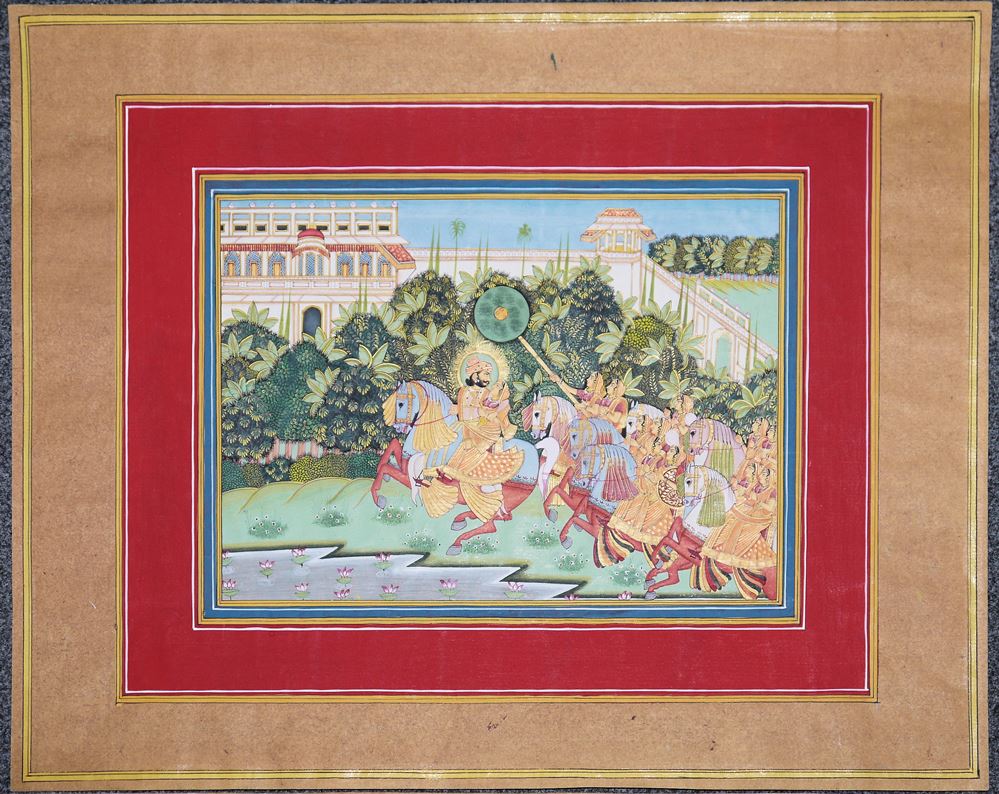 0608-Vier meisterhafte Kopien nach Originalen der Miniatur-Malerei Rajasthans, Indien 20. Jh. - Image 4