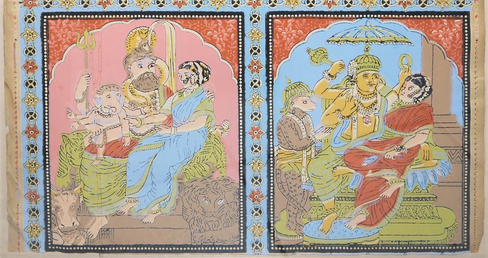0609-"Holy Picture", ein origineller Blockdruck hinduistischer Gottheiten nach Raja Ravi Varma, Indien um 1900 - Image 3