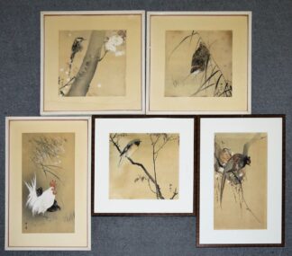 0613-Koson, Kogyo, Seiko Kono und Okuhara, fünf Farbholzschnitte mit Vögeln, Japan 20. Jh.