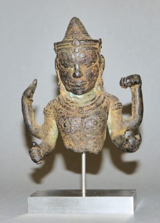 0616-Halbfigur des Gottes Vishnu, Bronzeplastik der Khmer, Kambodscha 12./13. Jh.