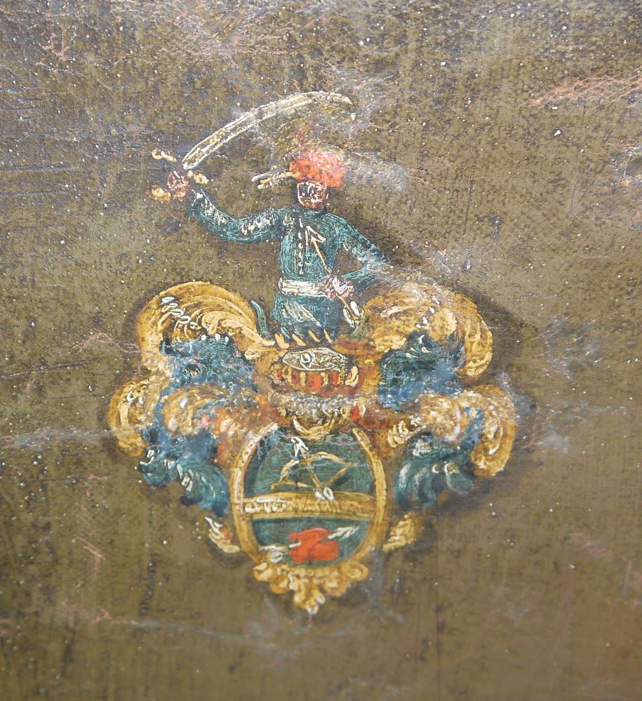 0629-Adelsporträtist, repräsentatives Dreiviertelporträt von 1737 zum 30. Geburtstag der "Eleonora Englmayerin", mit Adelswappen, Ölgemälde gerahmt - Image 4