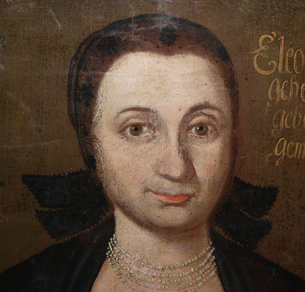 0629-Adelsporträtist, repräsentatives Dreiviertelporträt von 1737 zum 30. Geburtstag der "Eleonora Englmayerin", mit Adelswappen, Ölgemälde gerahmt - Image 5