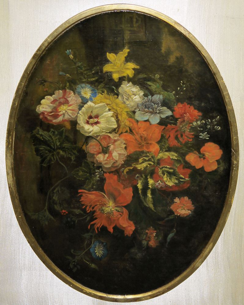 0630-Altniederländischer Meister um 1700, Prächtiges Stillleben mit Tulpen, Irises & Päonien, Ölgemälde im Pracht-Stuckrahmen des 19. Jhs. – Bild 2
