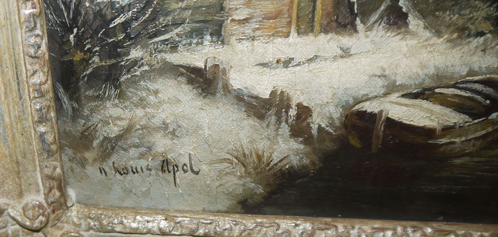0634-Louis Apol und E. Penning-Duprin, Verschneite Winterlandschaften, 2 Ölgemälde, gerahmt – Bild 2
