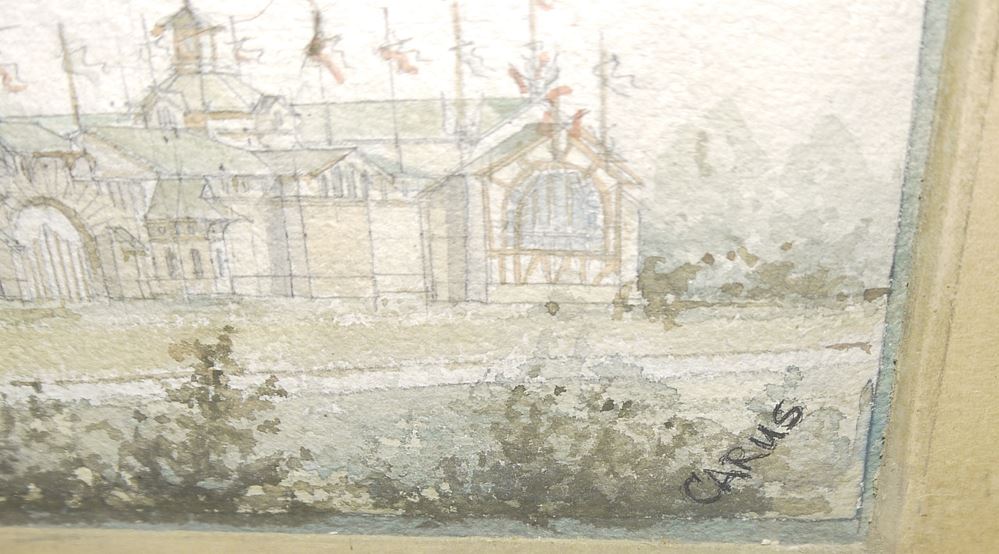 0637-Otto Carus, Palast von Niederländisch-Indien auf der Weltausstellung Paris 1889 oder 1900, Aquarell in Originalrahmung – Bild 2