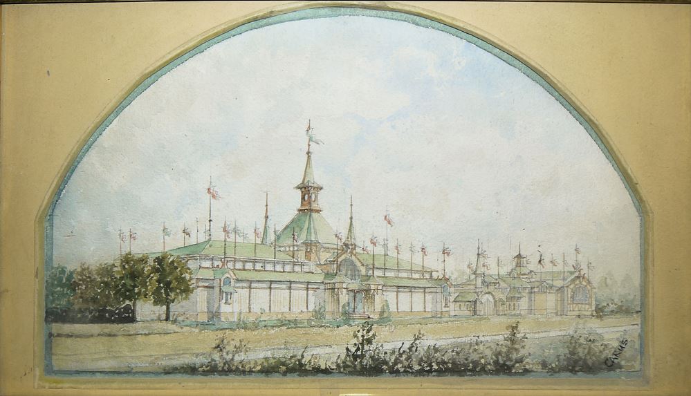 0637-Otto Carus, Palast von Niederländisch-Indien auf der Weltausstellung Paris 1889 oder 1900, Aquarell in Originalrahmung – Bild 3