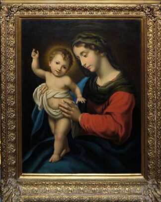 0640-Carlo Dolci, Nachfolge, Madonna mit dem Kind, repräsentatives Ölgemälde des 19. Jhs. im originalen Prachtstuckrahmen