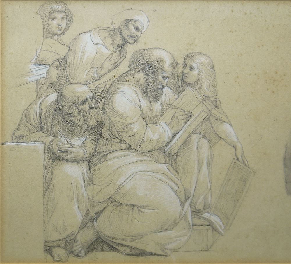 0642-Martin Drolling, Vielfigurige Kompositionsstudie, größere Zeichnung um 1800, gerahmt – Bild 2