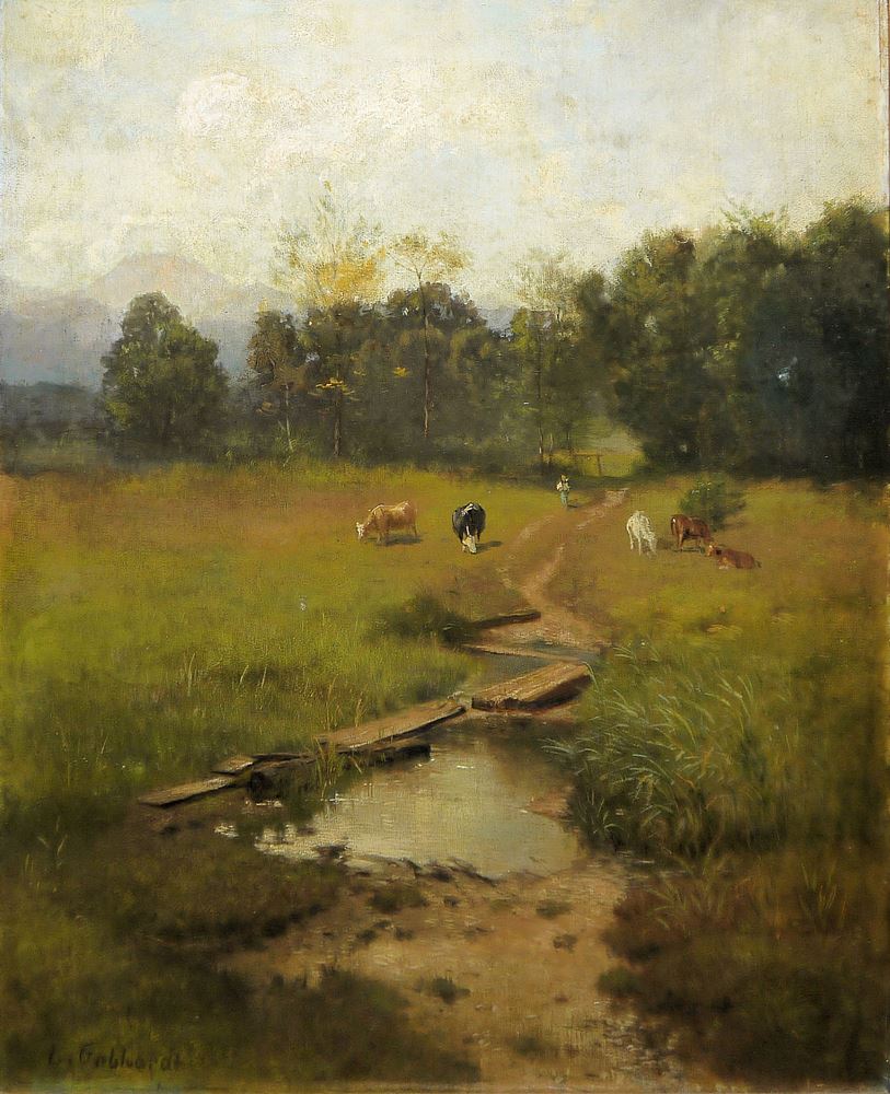 0652-Ludwig Gebhardt, Bayerische Moorlandschaft mit Kühen, Ölgemälde um 1870, unberührter Zustand im Originalrahmen – Bild 2