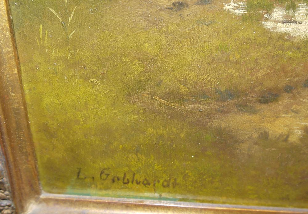 0652-Ludwig Gebhardt, Bayerische Moorlandschaft mit Kühen, Ölgemälde um 1870, unberührter Zustand im Originalrahmen – Bild 3