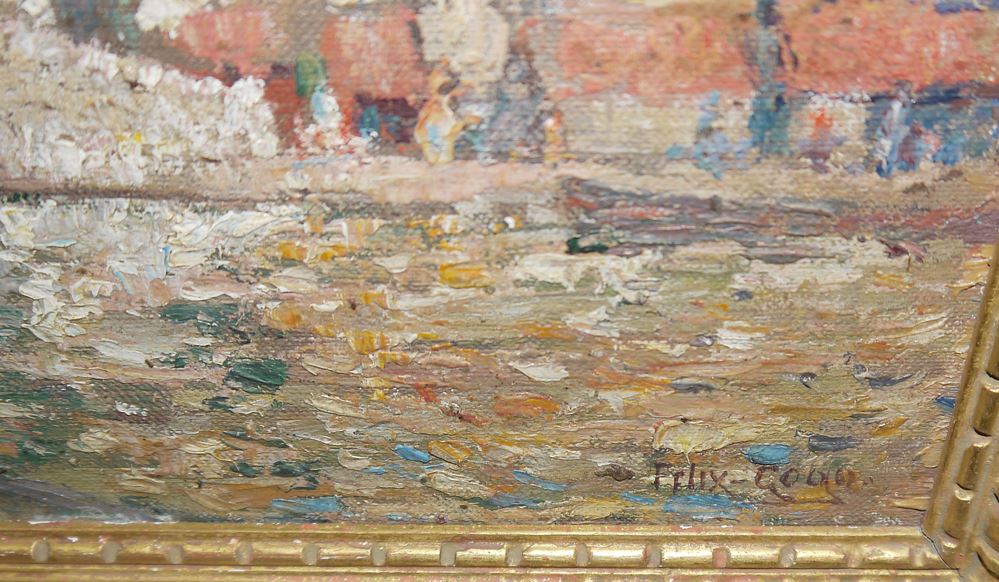 0654-Félix Gogo, "Ponte Rialto Venise", impressionistisch-pointillistisches Ölgemälde um 1900, gerahmt – Bild 2