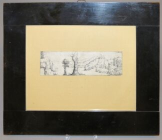 0665-Augustin Hirschvogel, Landschaft mit einem See (landscape with a lake), Radierung von 1549, im altem Rahmen