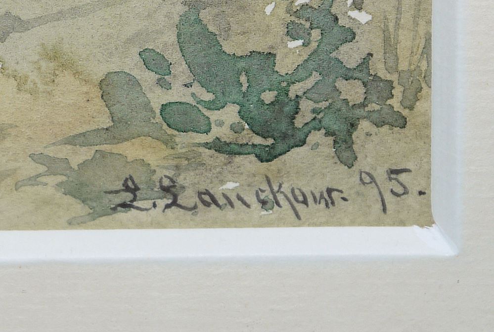 0671-Ludwig Lanckow, Bei Neapel mit rauchendem Vesuv, Aquarell von 1895, in Galerierahmung – Bild 3