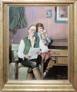 0678-K. Makowsky (К. Маковский), Großvater mit Enkel, Ölgemälde von 1889, gerahmt