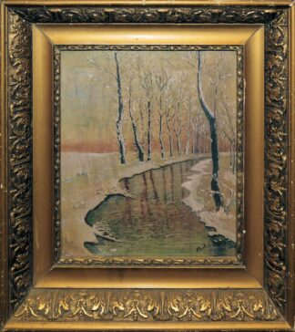 0679-Ladislav Mednyanszky "Les v zimě" (Wald im Winter), Mischtechnik von 1907, originalgerahmt