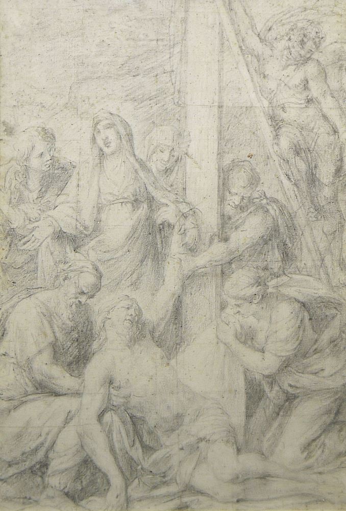 0680-Meisterzeichnung um 1600, Kreuzabnahme Christ, gerahmt – Bild 2