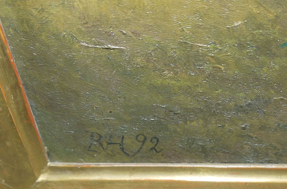 0682-Monogrammist RH, Hügelige Landschaft, Ölgemälde von 1892, gerahmt – Bild 2