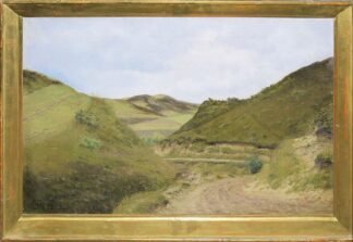 0682-Monogrammist RH, Hügelige Landschaft, Ölgemälde von 1892, gerahmt