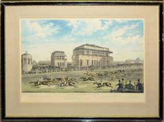 0687-James Pollard, "Doncaster Races" von 1832 u. 1833 & Francis Calcraft Turner, "Conolly on Coronation", 3 Farbstiche, gerahmt