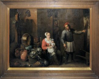 0698-David III Ryckaert, Nachfolge/Umkreis, Interieur mit Bauernfamilie, Ölgemälde des 17. Jhs., gerahmt