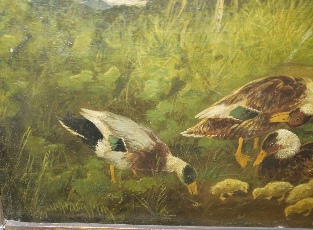 0699-Otto Scheuerer, Federvieh, Gegenstücke, zwei Ölgemälde um 1900, original und gleich gerahmt – Bild 2