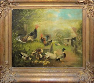 0699-Otto Scheuerer, Federvieh, Gegenstücke, zwei Ölgemälde um 1900, original und gleich gerahmt