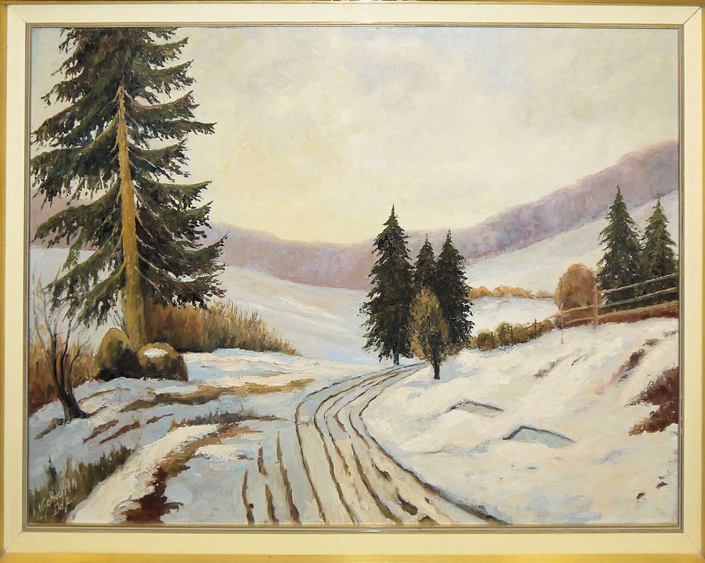 0700-Walter Scheufen, Winterlandschaft, großes Ölgemälde – Bild 2