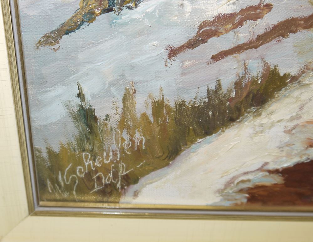 0700-Walter Scheufen, Winterlandschaft, großes Ölgemälde – Bild 3