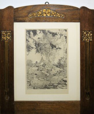 0703-Ferdinand Staeger, Glückliche Kindheit (Der junge Adalbert Stifter) und Esel-Mann und Schönheit, Radierungen, einmal von 1919, beide in schönen Jugendstil-Rahmen