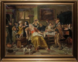 0705-Jan Steen, nach, Wirtshaus-Szene des 17. Jhs., repräsentatives Ölgemälde um 1900/20, gerahmt