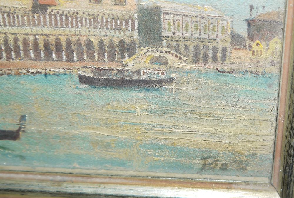 0709-Venedig-Maler des 19. Jhs., Blick auf den Dogenpalast, Ölgemälde gerahmt – Bild 2