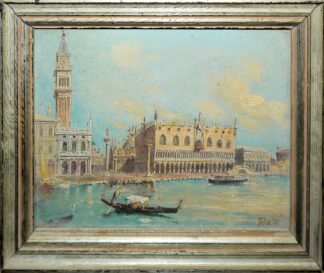 0709-Venedig-Maler des 19. Jhs., Blick auf den Dogenpalast, Ölgemälde gerahmt
