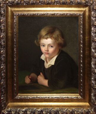 0711-Christian Leberecht Vogel zugeschr. (attr.), Porträt eines Jungen, Ölgemälde um 1800, im Goldstuckrahmen