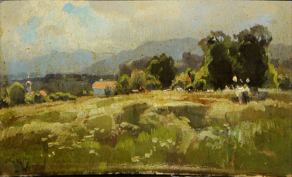 0713-Ludwig Willroider, Alpenländisches Dorf unter einem Gewitterhimmel, impressionistisches Ölgemälde, gerahmt – Bild 2