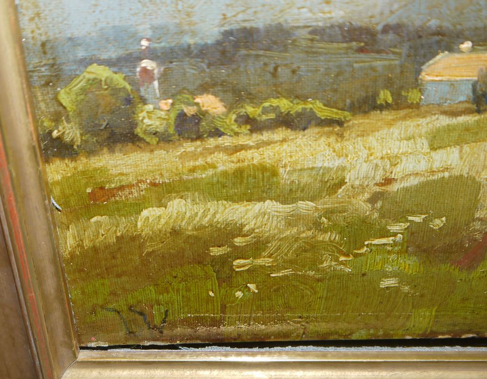 0713-Ludwig Willroider, Alpenländisches Dorf unter einem Gewitterhimmel, impressionistisches Ölgemälde, gerahmt – Bild 3