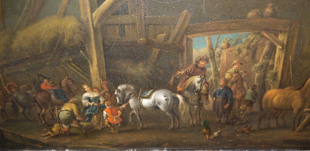 0714-Philips Wouwerman, Nachfolge/Umkreis, Gesellschaft vor der Falkenjagd, Ölgemälde des 17. Jhs. / um 1700 – Bild 2