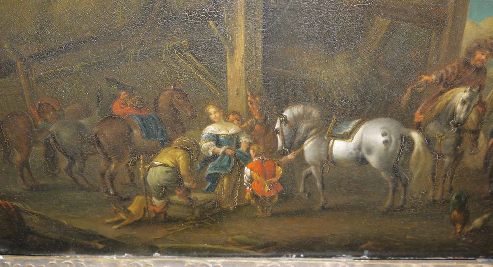 0714-Philips Wouwerman, Nachfolge/Umkreis, Gesellschaft vor der Falkenjagd, Ölgemälde des 17. Jhs. / um 1700 – Bild 3
