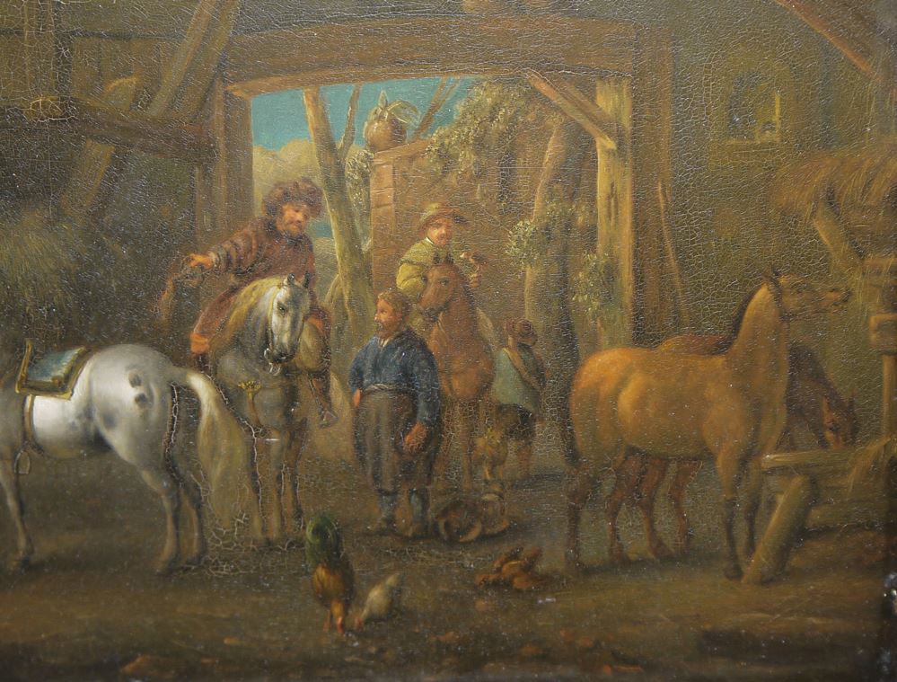 0714-Philips Wouwerman, Nachfolge/Umkreis, Gesellschaft vor der Falkenjagd, Ölgemälde des 17. Jhs. / um 1700 – Bild 4