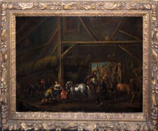 0714-Philips Wouwerman, Nachfolge/Umkreis, Gesellschaft vor der Falkenjagd, Ölgemälde des 17. Jhs. / um 1700
