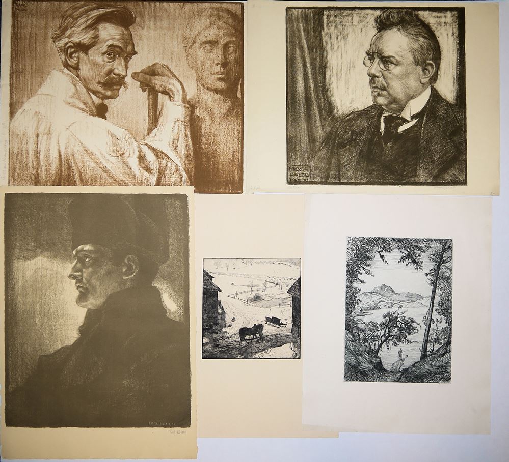 0716-Große Sammlung Grafik süddeutscher Künstler, vor allem Karlsruhe, dabei 16 x Karl Bauer, 2 x Hans Thoma usw., für Selbstbesichtiger! – Bild 2